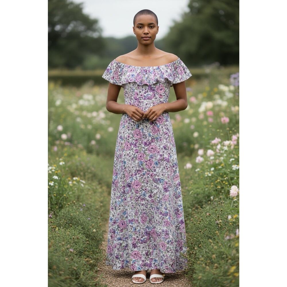BCBGeneration Floral Ruffle Off The shoulder floral print Maxi Dress S
